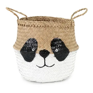 Dětský koš na hračky z mořské trávy, bílo-přírodní 25×24 cm – Panda, Compactor
