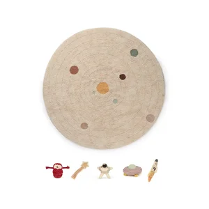 Dětský kruhový béžový koberec Solar System Ø150 cm