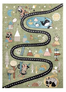 Dětský kusový koberec Street Animals – Fun Route zelený 80×150 cm
