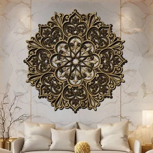 Dřevěná 3D mandala Života, Ø 95 cm, dub zlatý-wenge