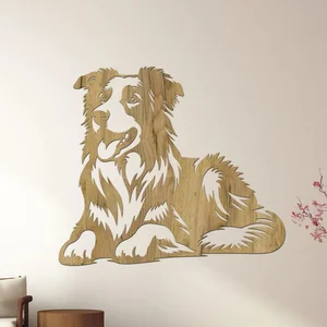 Dřevěná dekorace Border Collie Zlatý dub