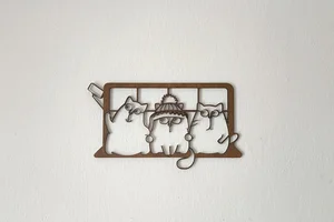 Dřevěná dekorace Kočičky na zeď 30x17 cm