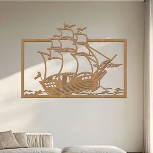 Dřevěná dekorace Loď na moři 40x28 cm Buk