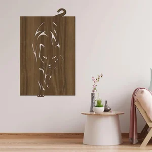 Dřevěná dekorace Panter na zeď 60x96 cm Ořechová