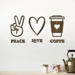 Dřevěná dekorace Peace, Love, Coffee 40x20 cm