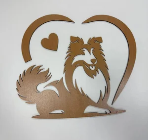 Dřevěná dekorace Sheltie v srdci – výprodej