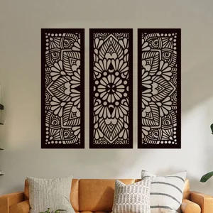 Dřevěná mandala QUADRO 3dílná Černá 96x80 cm
