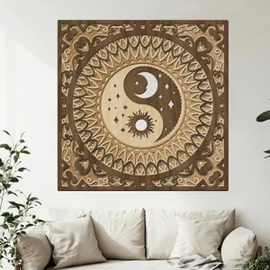 Dřevěná mandala Yin Yang 40 cm