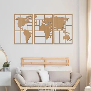 Dřevěná mapa světa GEOMETRY 60x32 cm
