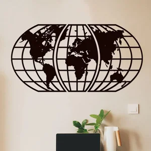 Dřevěná mapa světa Global 3dílná černá 78x40 cm