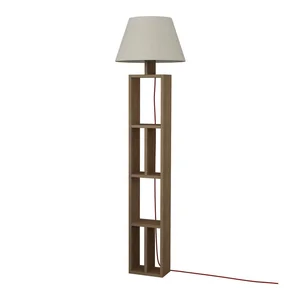 Dřevěná stojací lampa s bílým textilním stínidlem