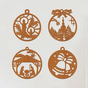 Dřevěné Vánoční koule 4ks Třešeň