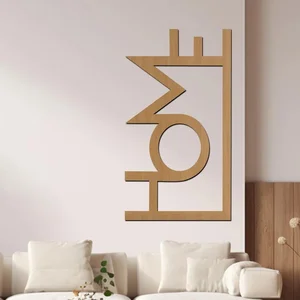 Dřevěný nápis HOME na zeď, 33x60 cm, buková barva