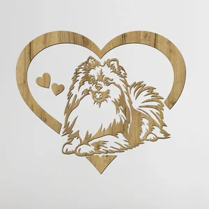 Dřevěný obraz Německého špice v srdci, dub zlatý, 60x51 cm