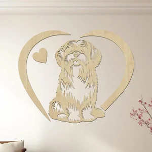 Dřevěný obraz psa Shih Tzu srdce, 40x32 cm, javorové dekoru