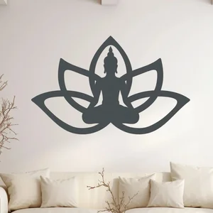 Dřevěný obraz Sedící Buddha s motivem lotosu