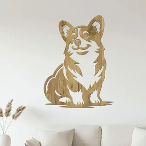 Dřevěný obraz sedícího Corgi 30x40 cm dub zlatý