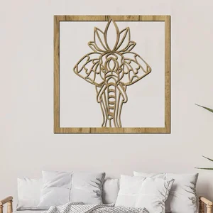 Dřevěný obraz Slon Hindu 80x80 cm s dubovým dekorem