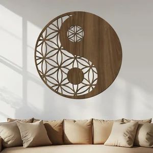 Dřevěný obraz Yin Yang Květ Života 95 cm