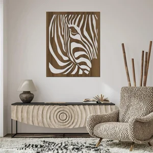 Dřevěný obraz Zebra na zeď, 80x96 cm, ořechová barva