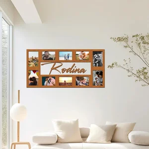 Dřevěný rodinný fotorámeček na zeď 72x32 cm Třešeň