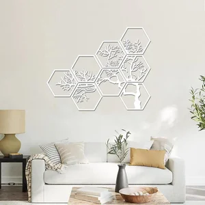 Dřevěný strom na zeď HEXAGON bílý 60x48 cm