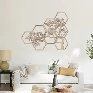 Dřevěný strom na zeď HEXAGON Dub Sonoma 60x48 cm