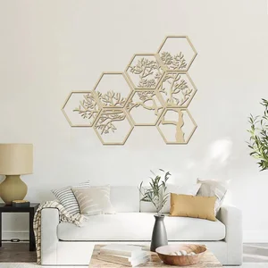 Dřevěný strom na zeď HEXAGON Javor 60x48 cm