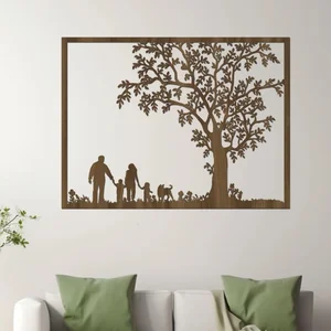 Dřevěný strom na zeď RODINA 95x76 cm Ořech