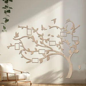 Dřevěný strom s ptáky - Fotorámeček na zeď, Dub Sonoma, 200x163 mm