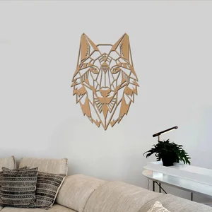 Dřevěný vlčí obraz GEOMETRY 60x85 cm Buk