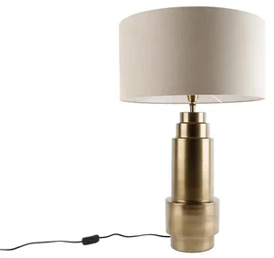 Elegantní bronzová stolní lampa s pleteným stínidlem v světle hnědé barvě - Bruut