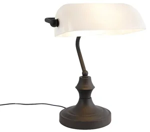 Elegantní černá notářská lampa s opálovým sklem
