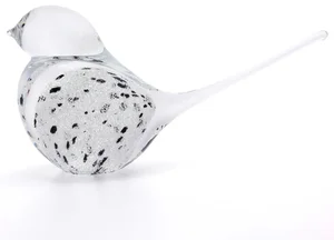 Elegantní český skleněný ptáček 03, Bílá/Černá, 15 cm