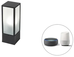 Elegantní chytrá venkovní lampa s Wifi a žebrovaným sklem v černé barvě, výška 40 cm - Charlois
