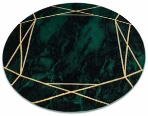 Elegantní kruhový koberec EMERALD 1022 - Zeleno-zlatý glamour design s mramorovými a geometrickými motivy