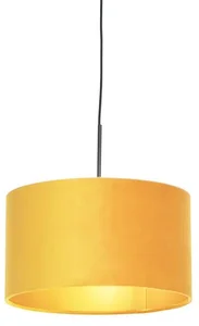Elegantní sametové závěsné svítidlo okrové s zlatým detailem 35 cm