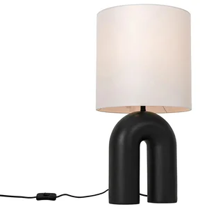 Elegantní stolní lampa v černém designu s bílým lněným stínidlem - Lotti