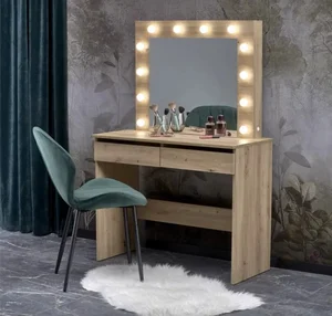 Elegantní Toaletní Stolek Se Zrcadlem a LED Osvětlením ve Stylu Dub Artisan