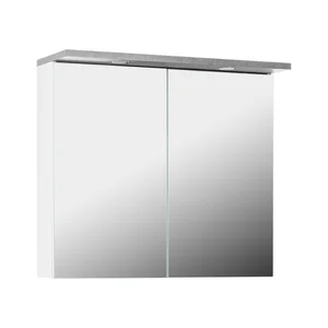 ELZA 2D – závěsná skříňka se zrcadlem a osvětlením, bílá/beton