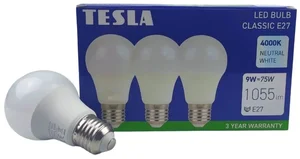 Energeticky úsporné žárovky TESLA E27, 9W LED – 3 ks - Denní bílá 4000K
