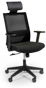 Ergonomická kancelářská židle WOLF s prodyšným opěrákem, nastavitelnými područkami a plastovým základem - černá