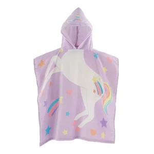 Fialové dětské bavlněné pončo Unicorn