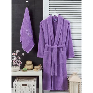 Fialový bavlněný župan s ručníkem, S/M – Mila Home