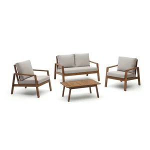 Frares: zahradní lounge set z masivu akácie pro 4 osoby, béžová / tmavě přírodní