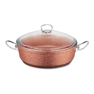 Güral Porselen Classic – růžový nízký hliníkový hrnec s poklicí Ø26 cm