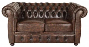 Indická dvoumístná Chesterfield Liverpool z pravé hovězí kůže