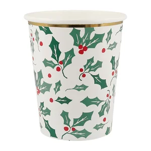 Jednorázové papírové kelímky 8 kusů Holly Pattern