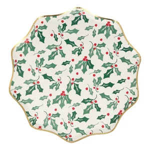Jednorázové papírové tácky Holly Pattern, sada 8 ks
