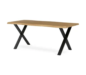Jídelní stůl Belkalzan 180 × 90 cm, divoký dub a černé kovové nohy